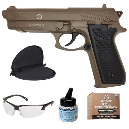 Pistolpaket PT92 TAN Co2 6mm Full Metall i gruppen Airsoft / Airsoftpaket hos Wizeguy Sweden AB (as-erbju-0025)